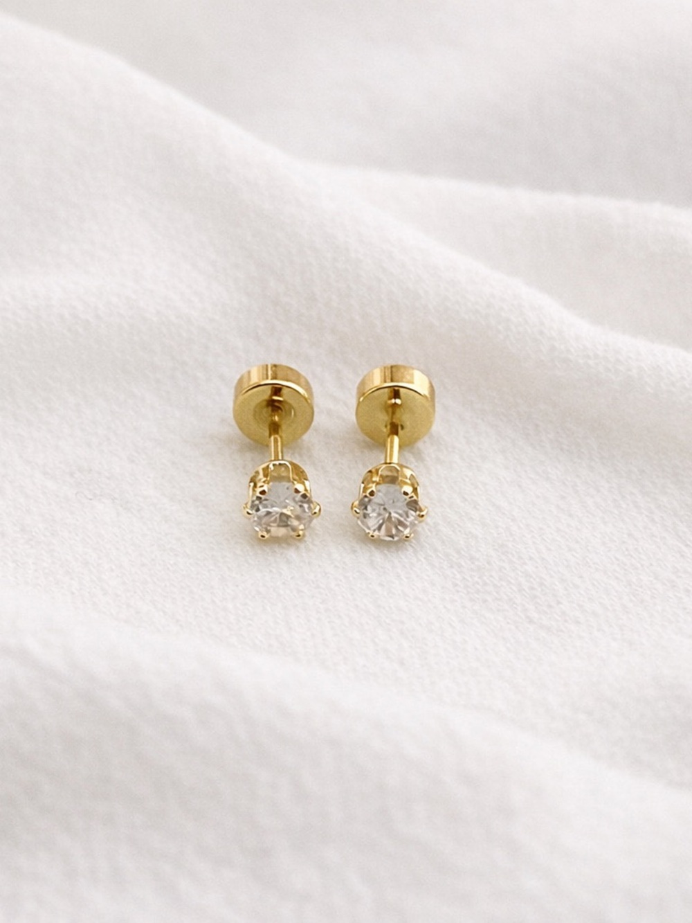 14k Gold plated stainless steel cubic zirconia stud screw back earrings